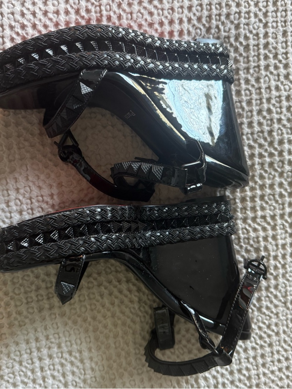 Christian Louboutin Pyraclou Black Patent Platform Wedges - Picture 7 of 7